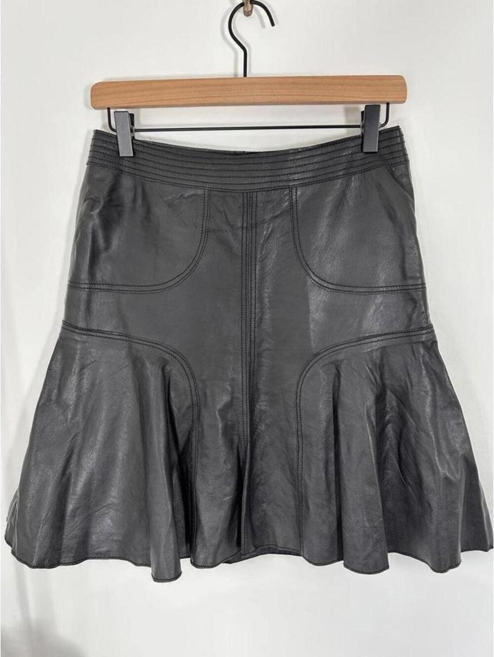 Halogen Black Leather Flounce Mini Skirt Womens 4 NWT Preppy - Picture 2 of 8